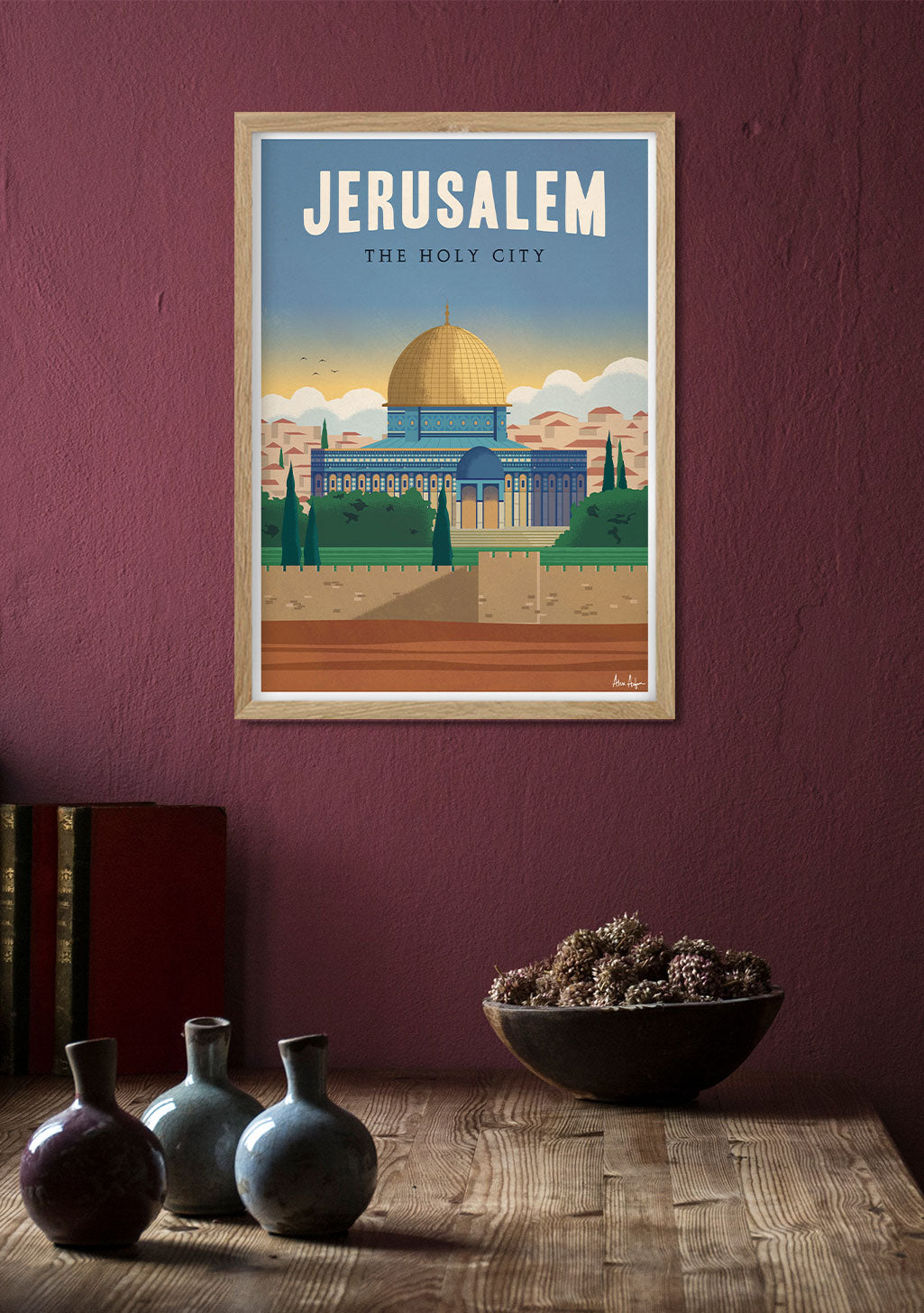 Jerusalem, Ville Sainte, Dôme du Rocher, architecture, ciel bleu, paysage, mur, texte blanc