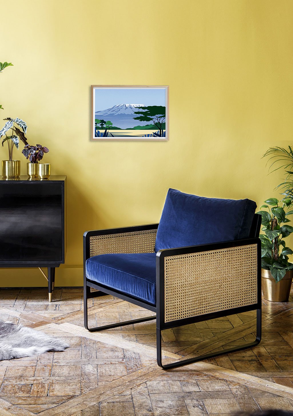 Montagne enneigée, lac, arbres, ciel bleu