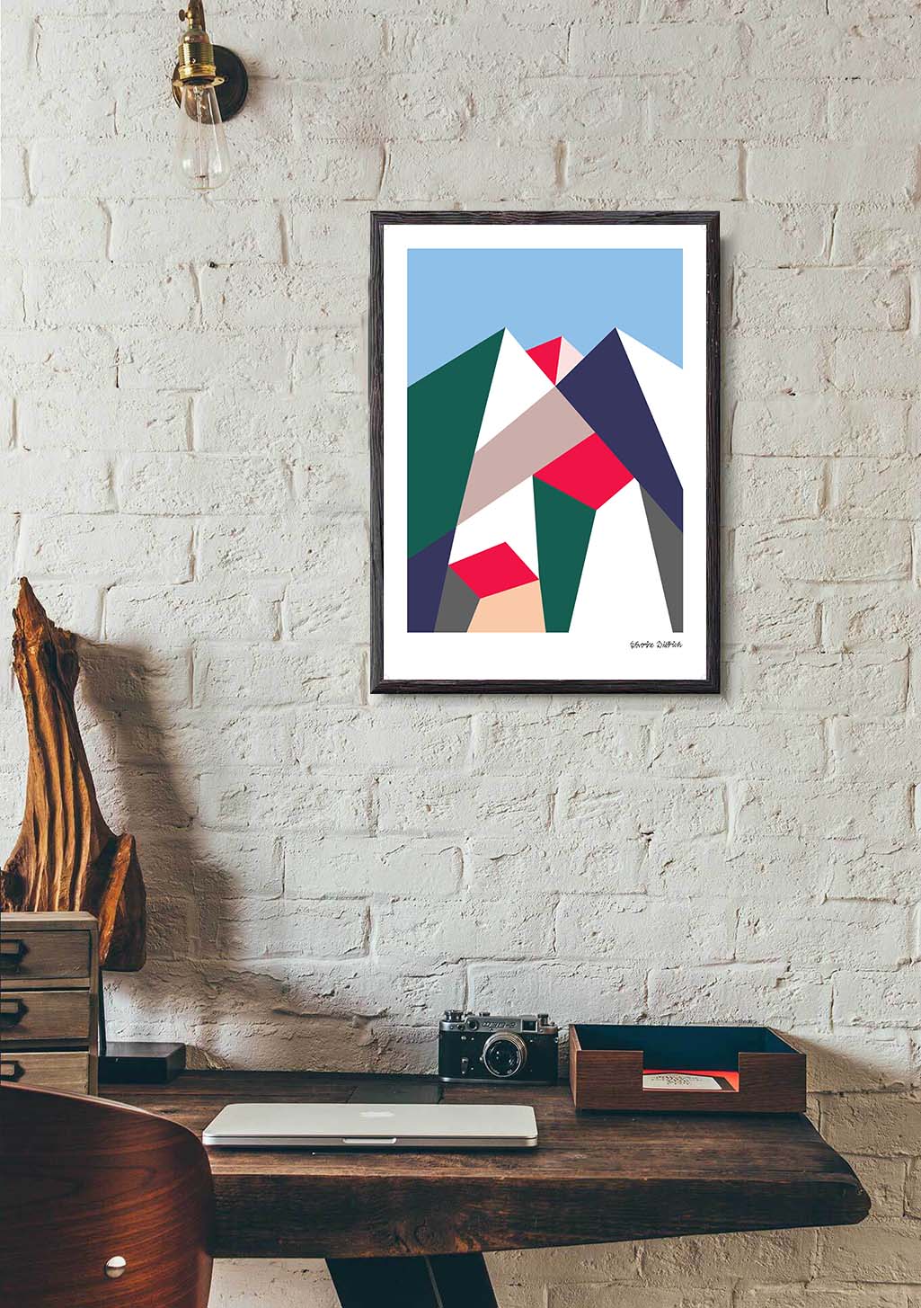 Poster abstrait, formes géométriques colorées, murs blancs
