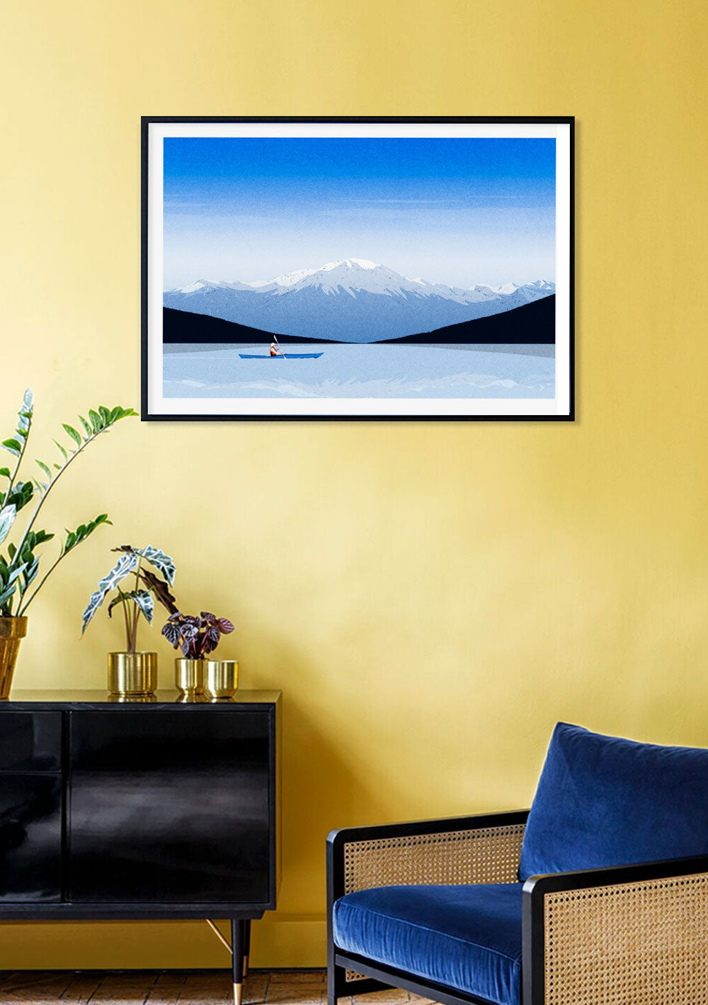 Montagne, bateau, ciel bleu, eau, nature