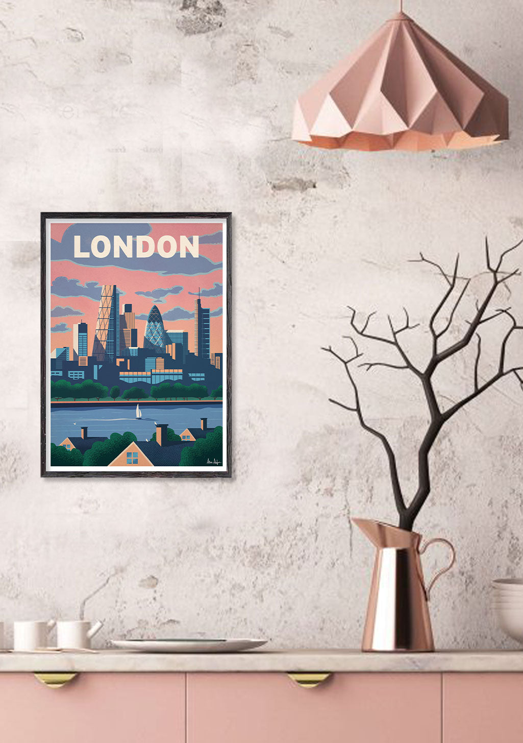 Poster de Londres avec skyline urbain et rivière