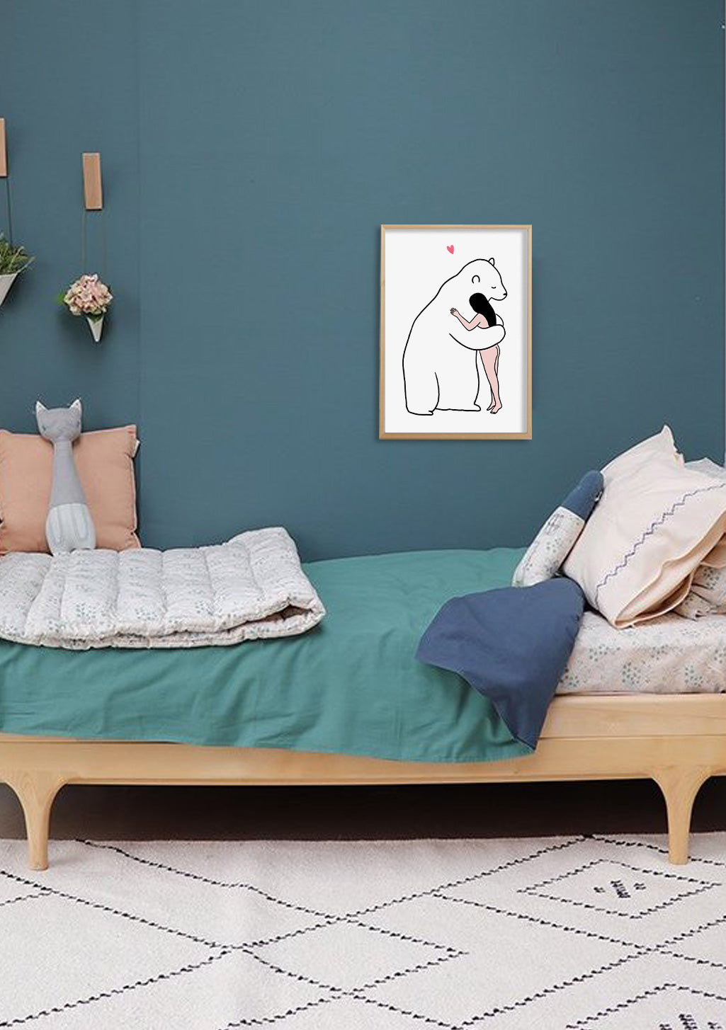 Poster de dessin animé d'ours blanc câlinant