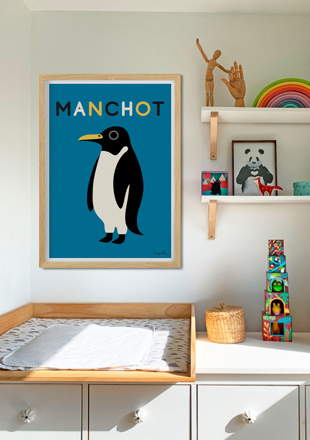 Penguin bleu avec texte MANCHOT