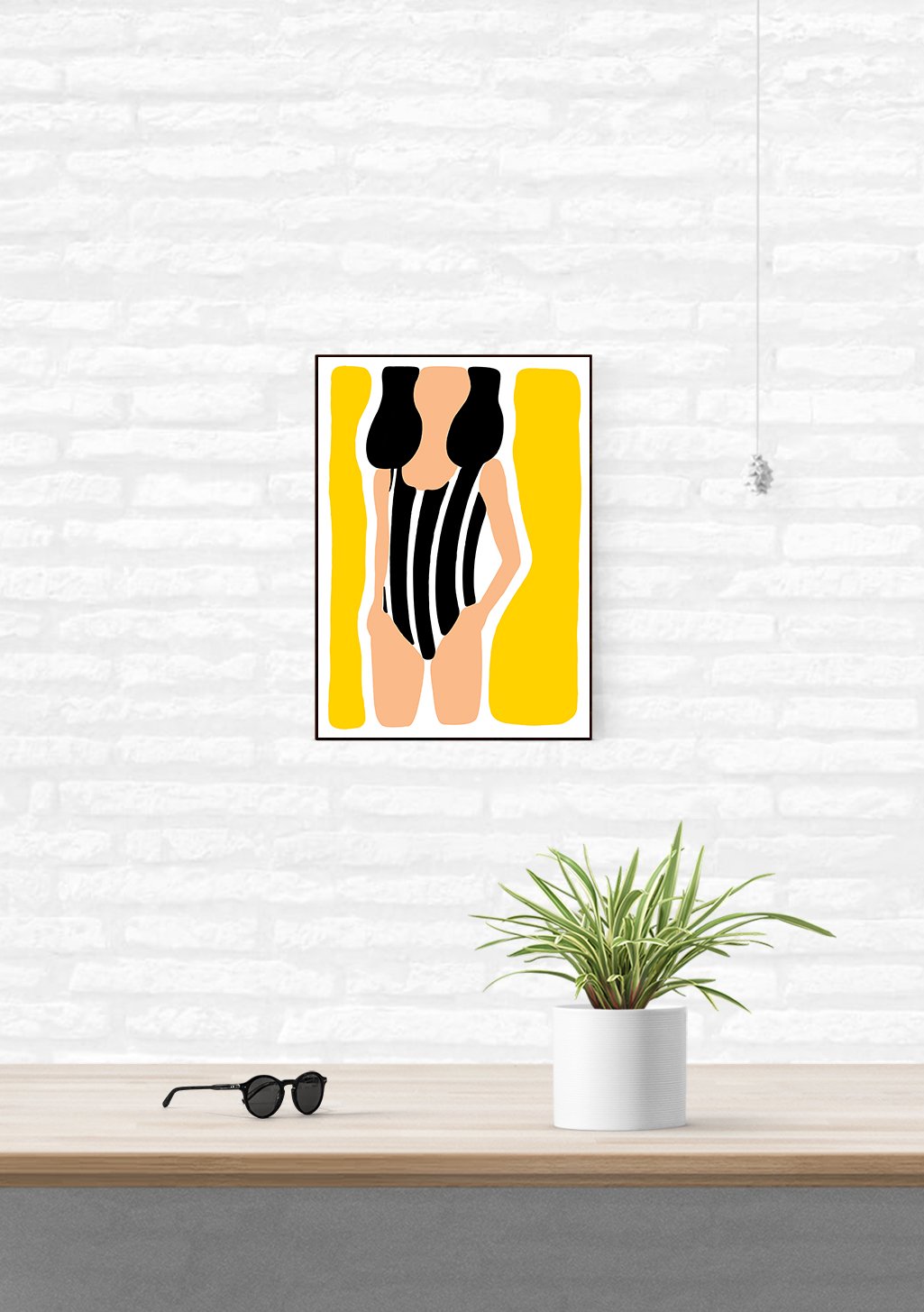 Art abstrait femme jaune et noir