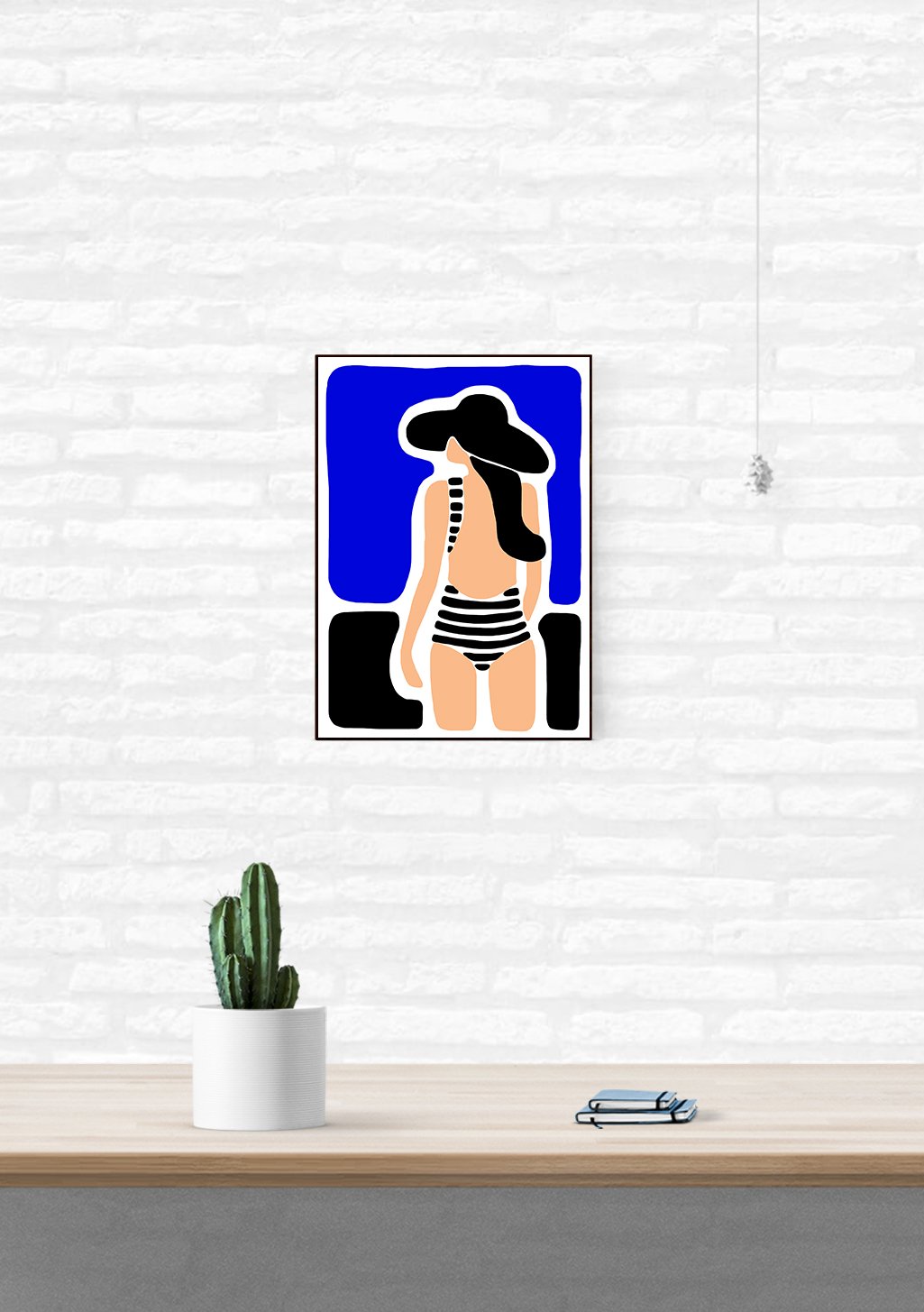 Femme stylisée, bleu, noir, blanc, moderne, art abstrait