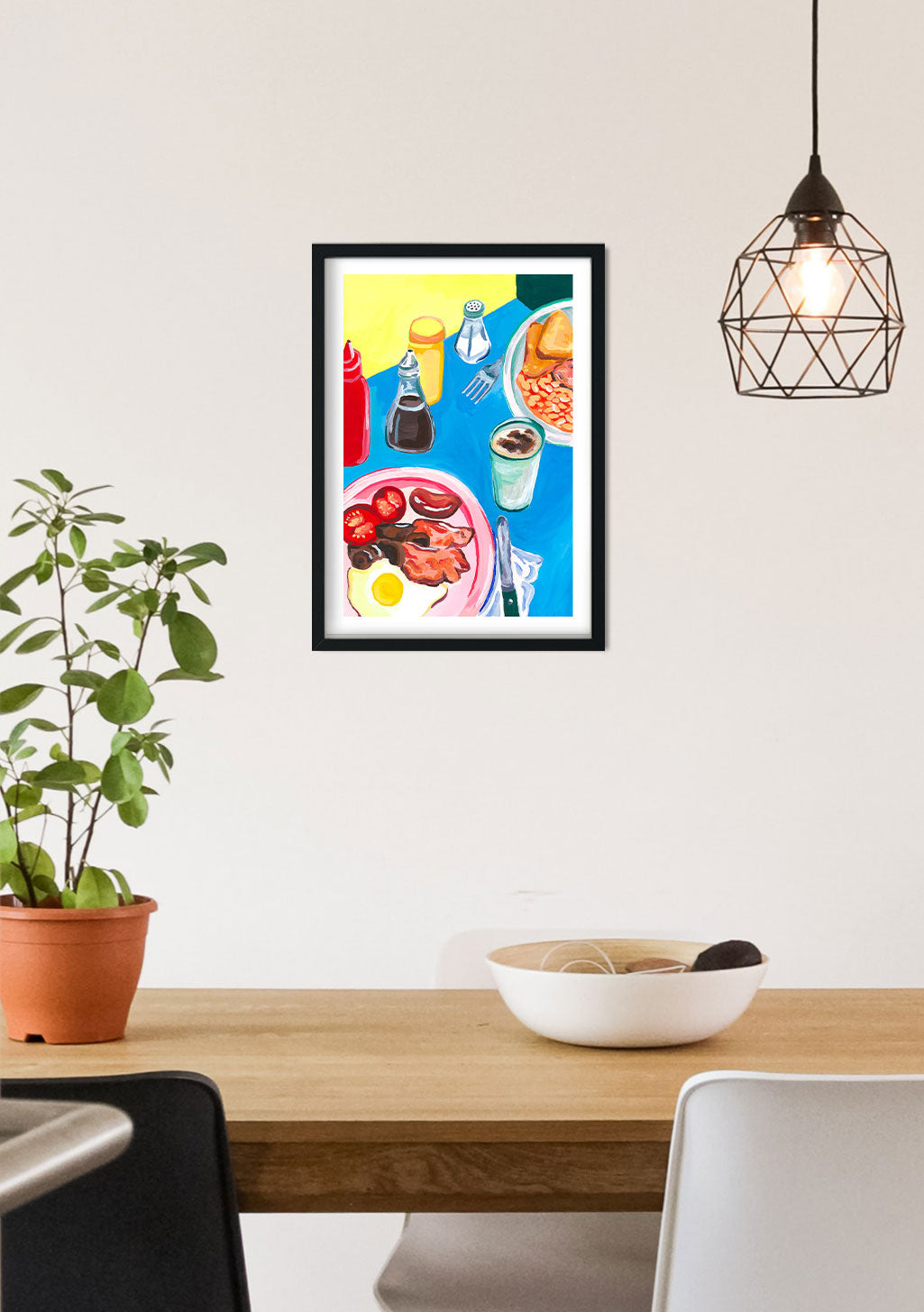 Tableau de nourriture colorée sur fond bleu