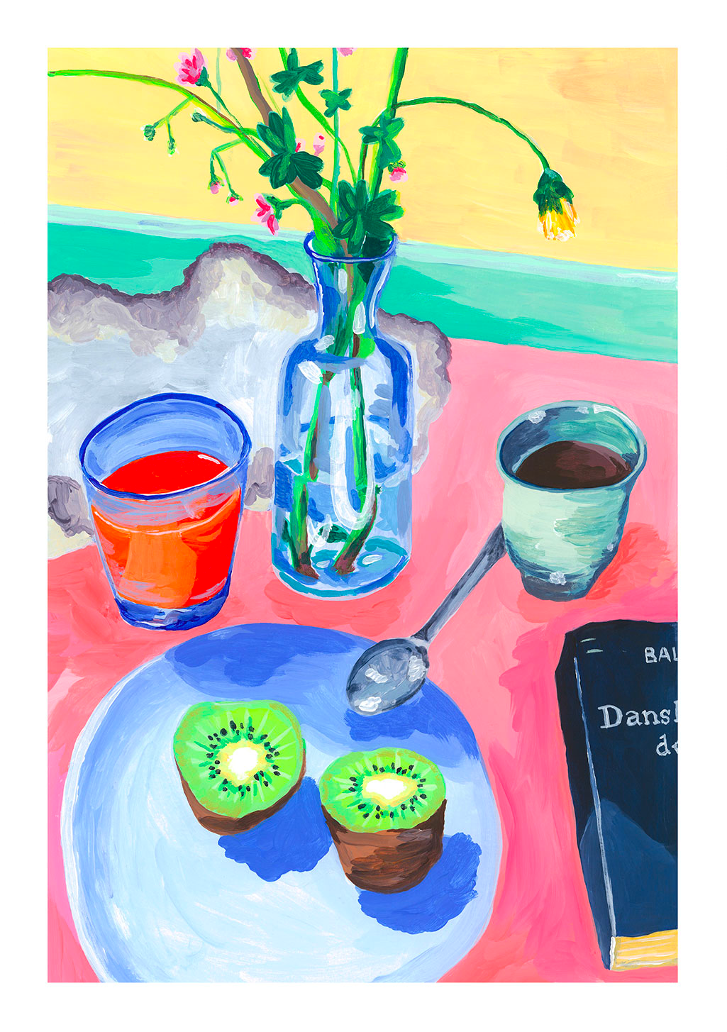 Tableau de fruits et boissons colorés