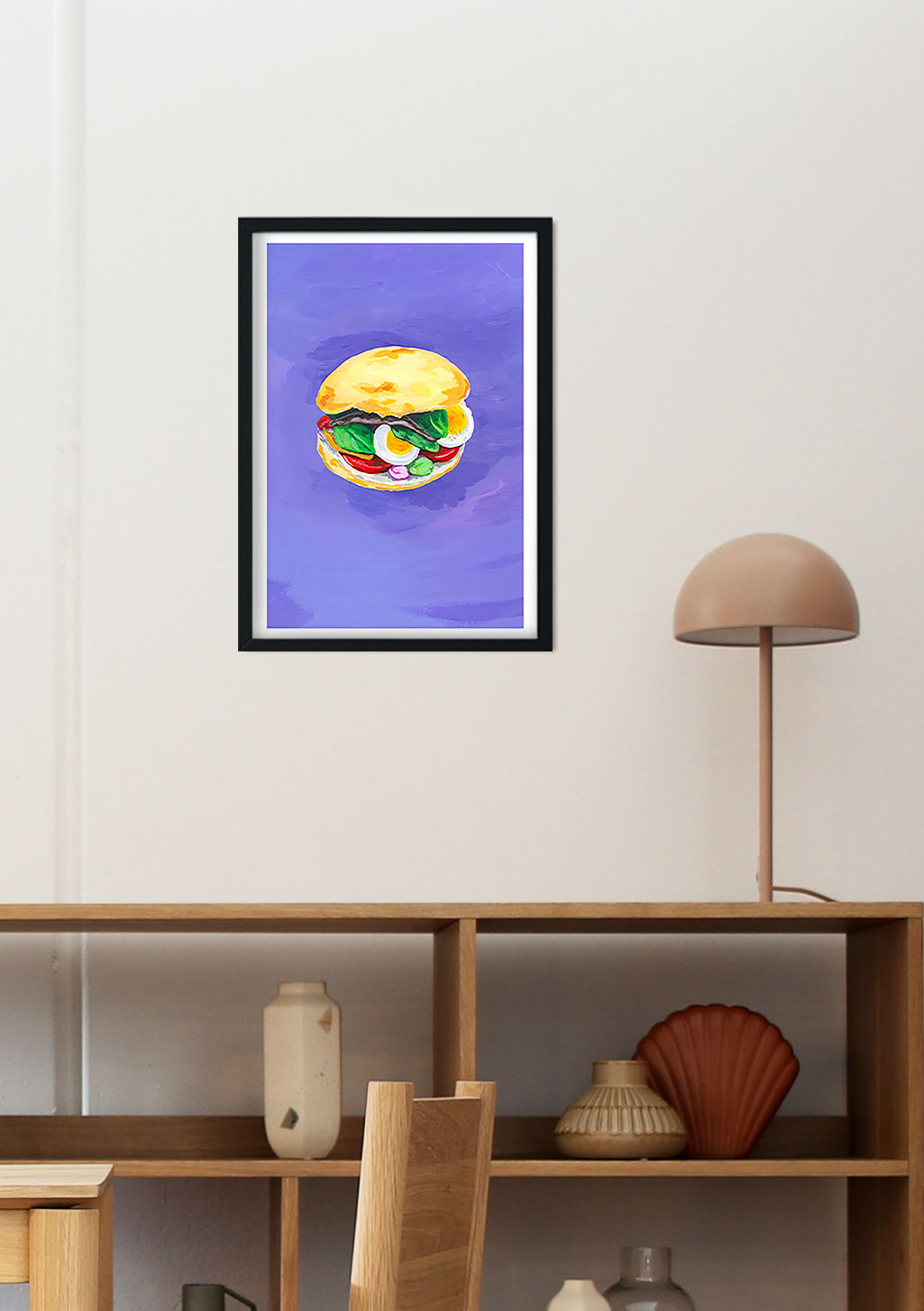 Poster de hamburger sur fond violet