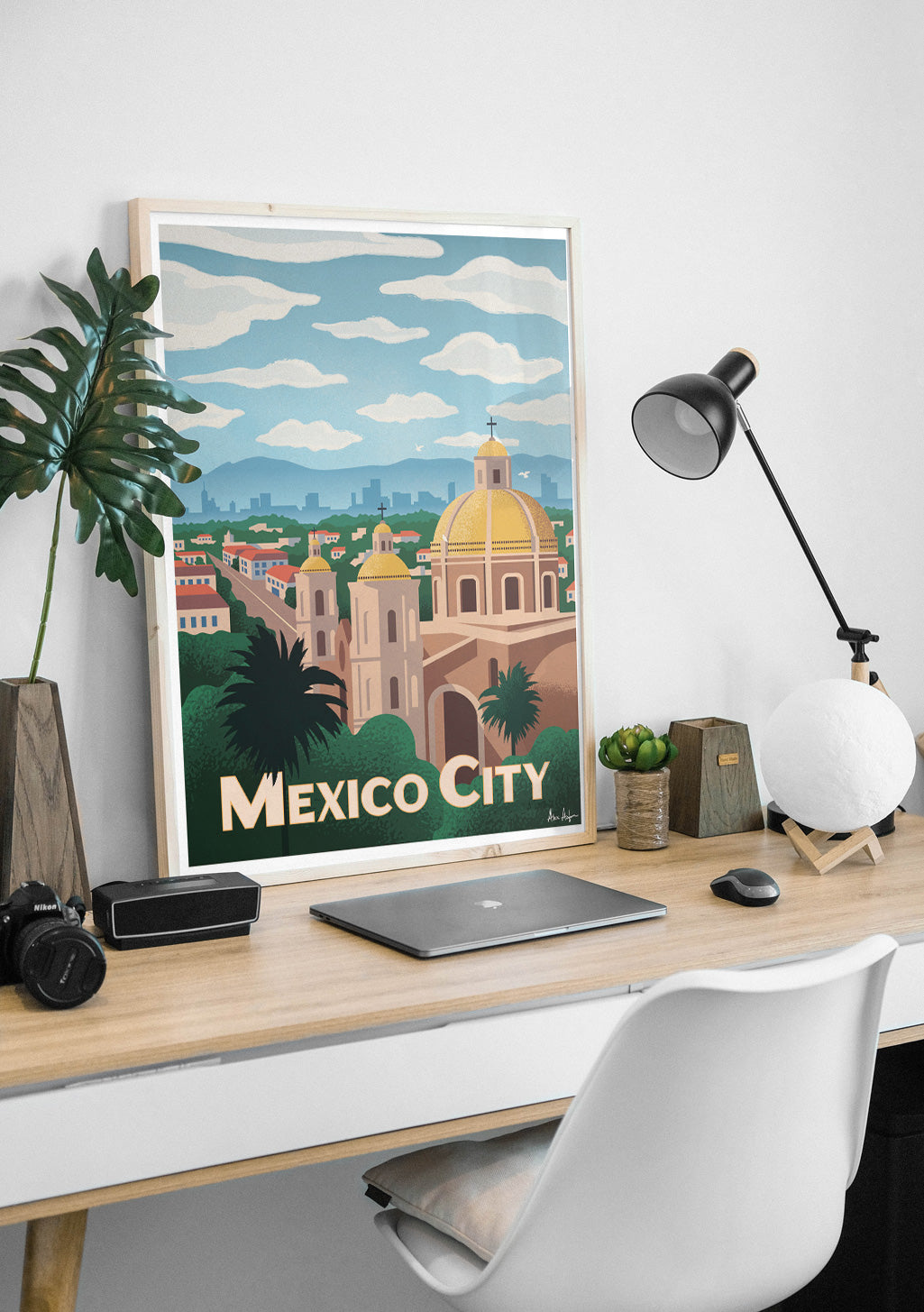 Poster de Mexico City avec cathédrale et paysage urbain