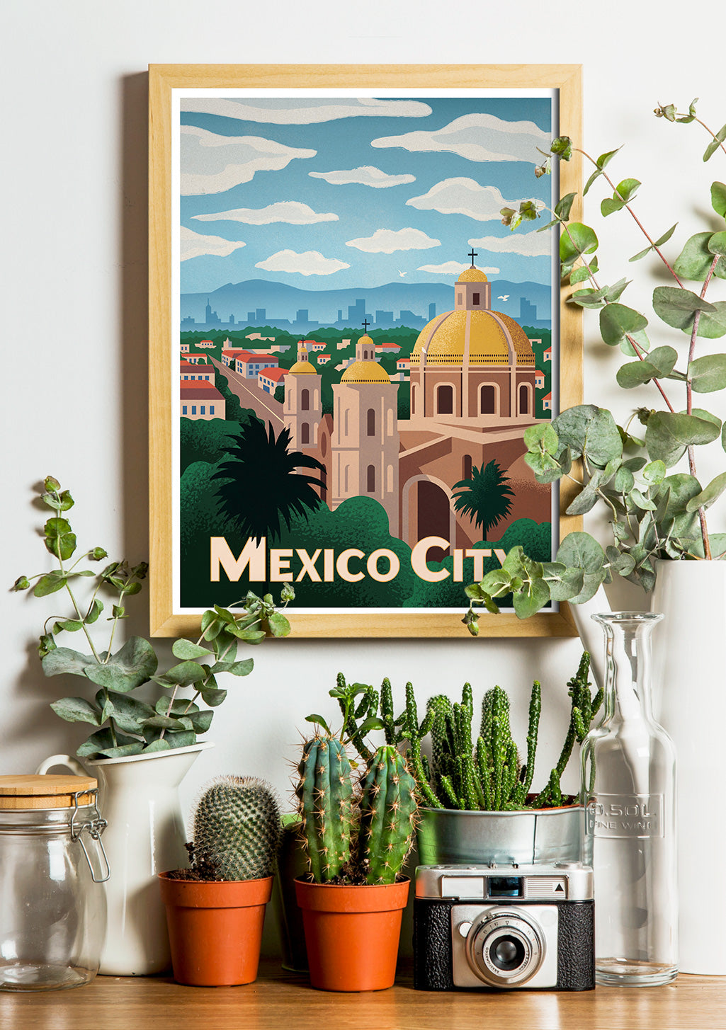 Poster de la ville de Mexico avec un dôme et des bâtiments