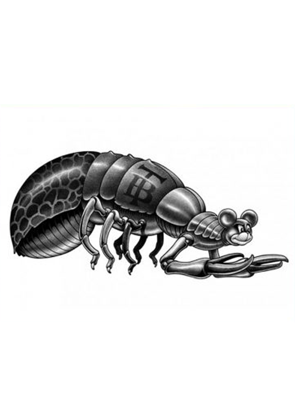 Illustration en noir et blanc d'un insecte avec un symbole Bitcoin
