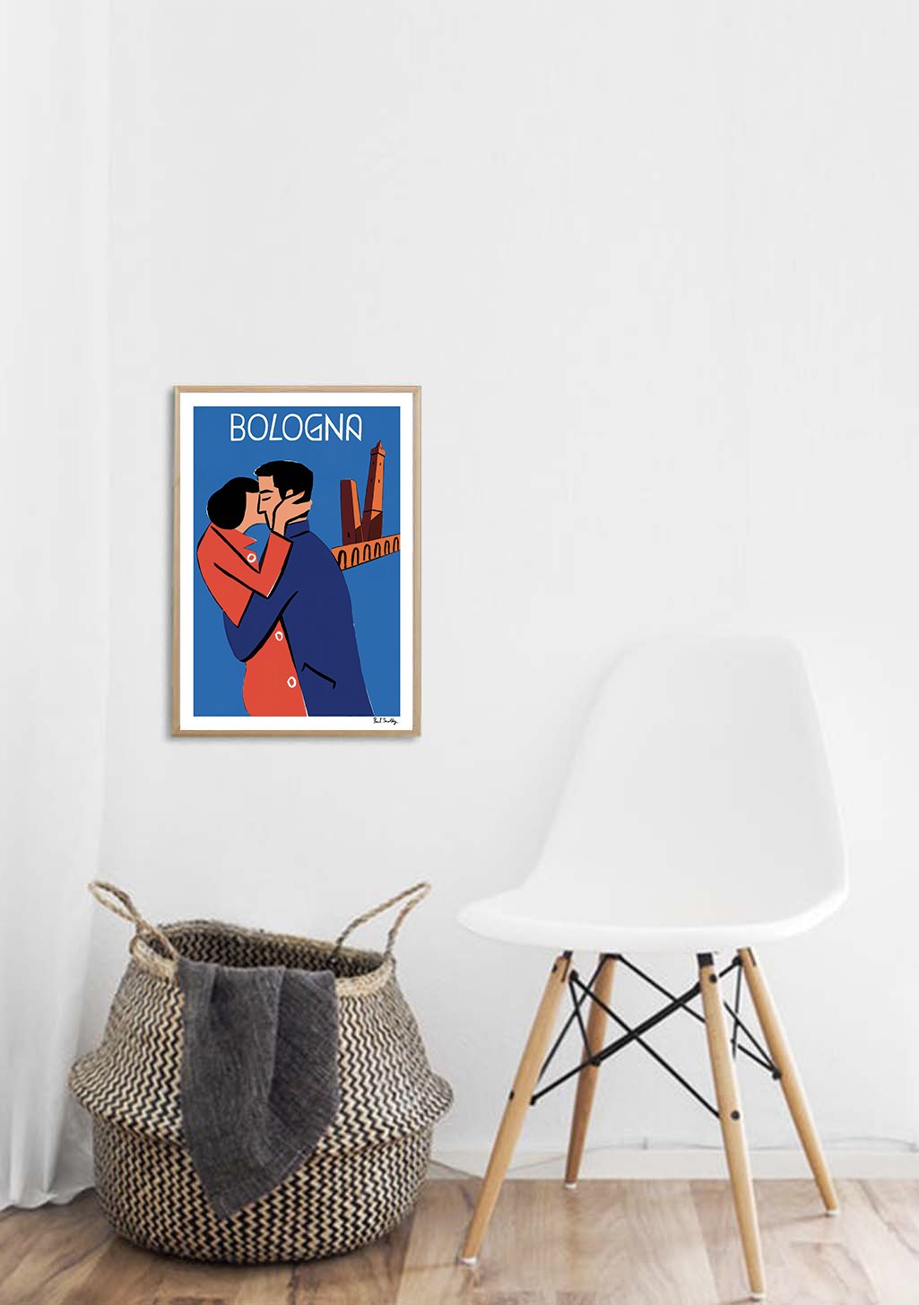 Poster Bologne, Couple, Ville, Couleurs vives, Encadré