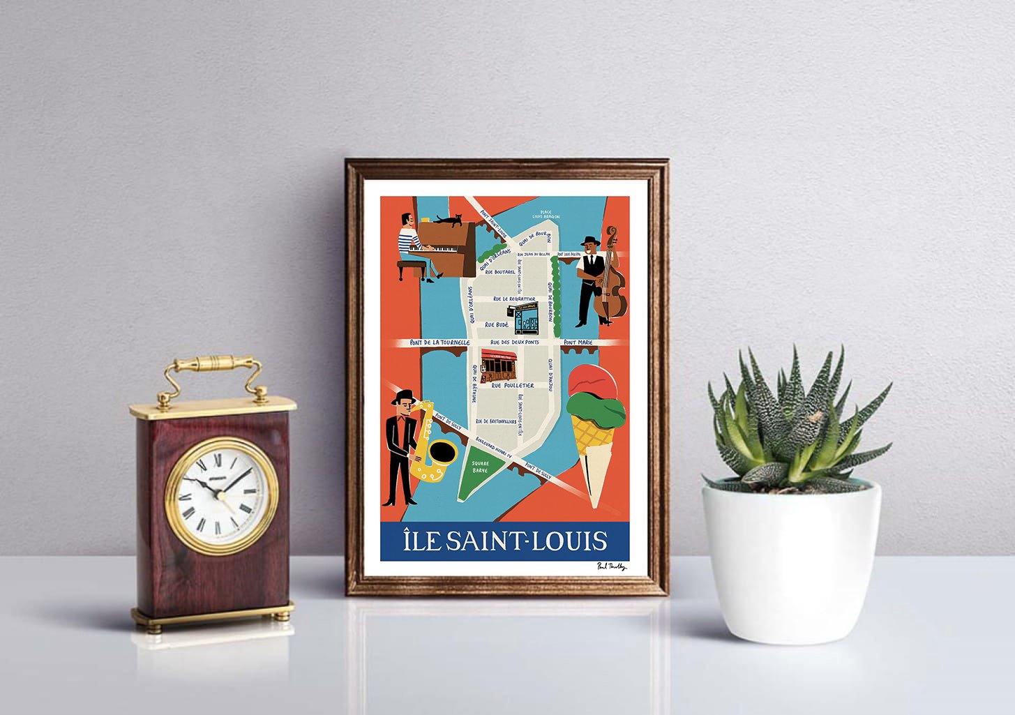 Carte colorée de Saint-Louis avec des illustrations et du texte