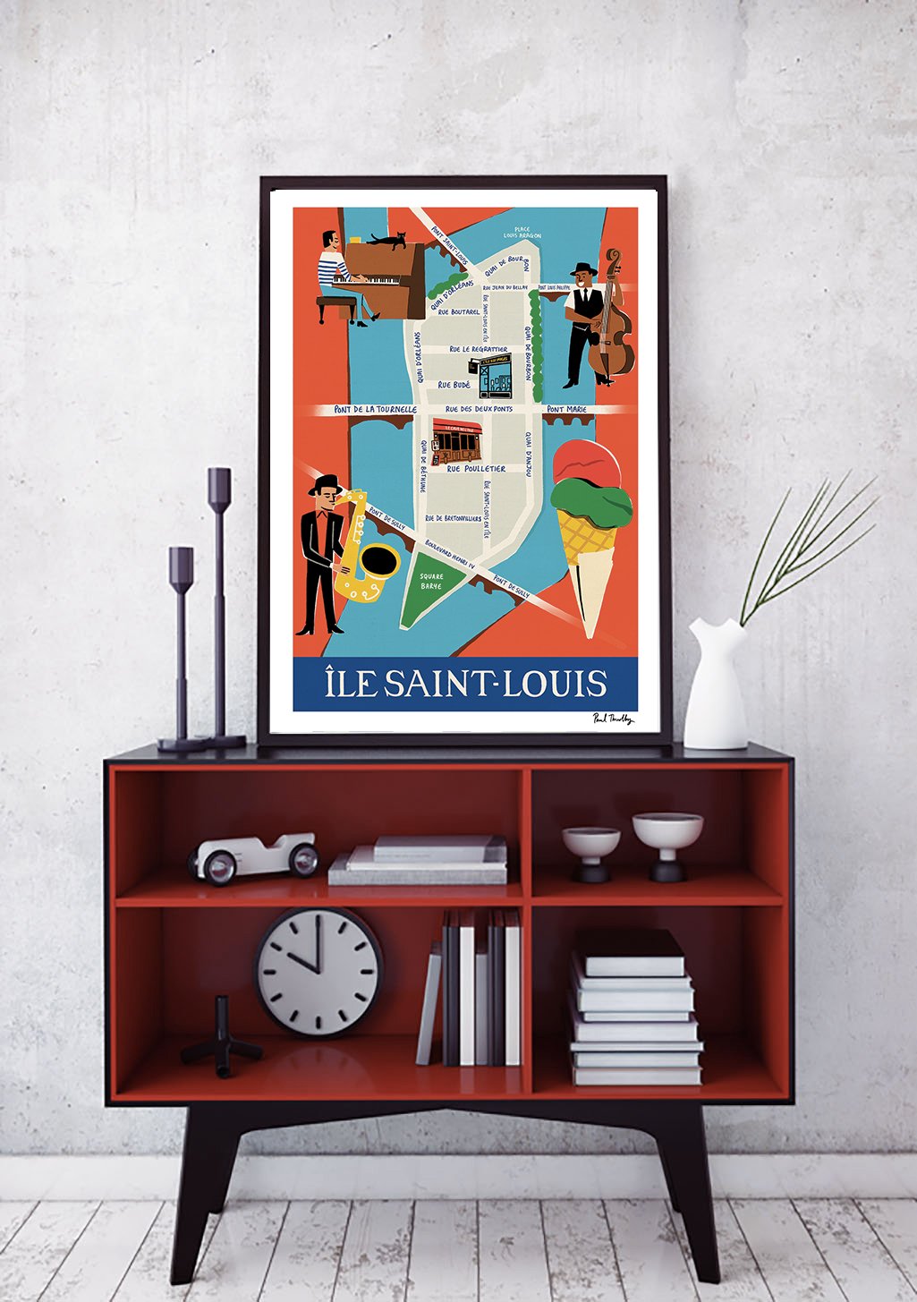 Carte colorée de Saint-Louis avec des illustrations et du texte