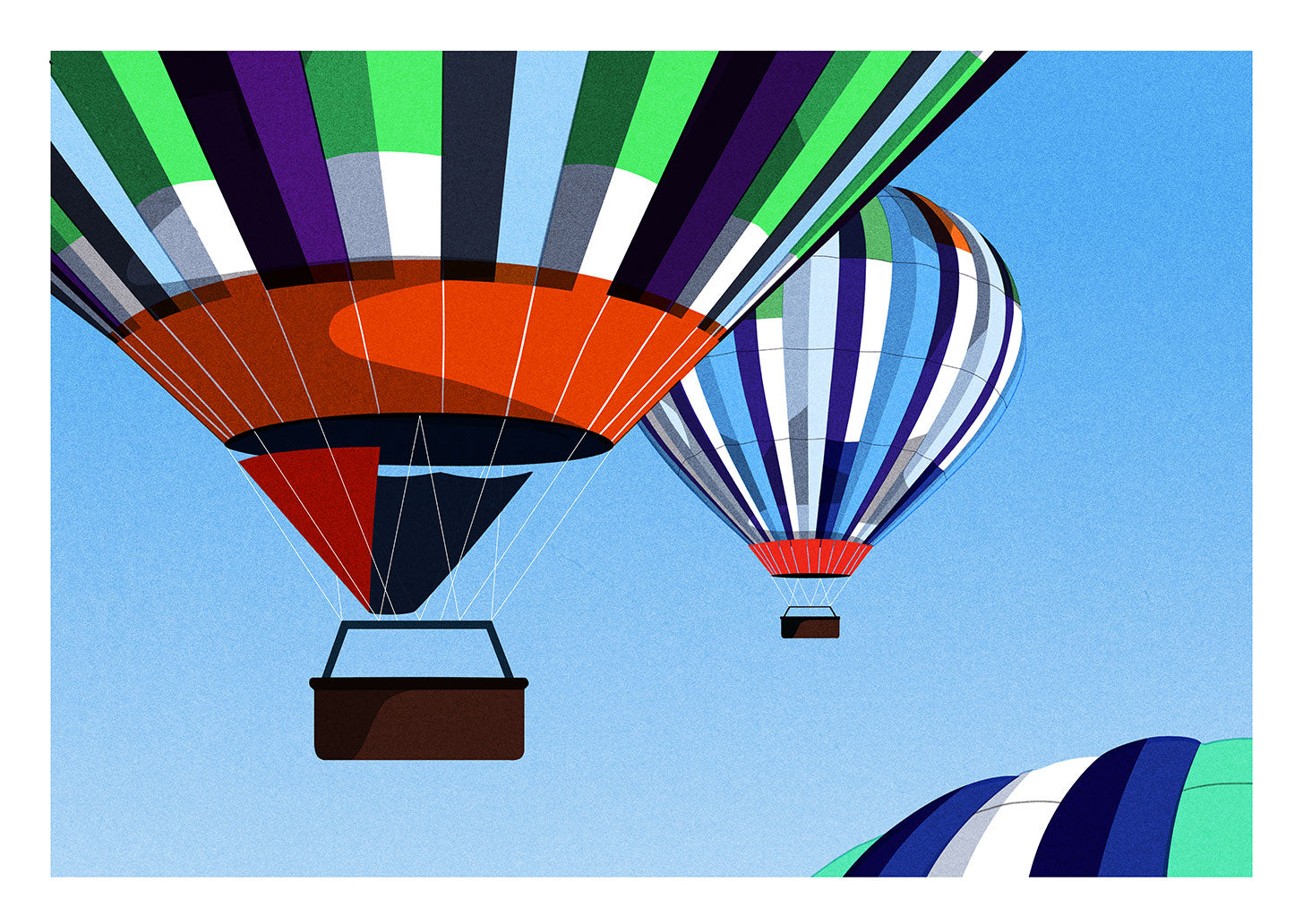 Ballons dirigeables colorés dans le ciel bleu