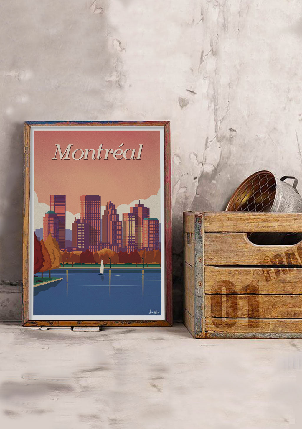 Montreal ville skyline coucher de soleil bateau