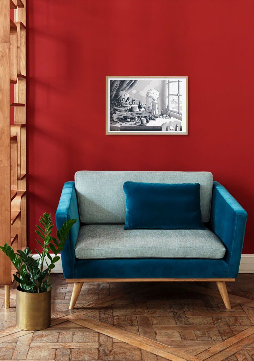 Tableau encadré avec des objets sur une table