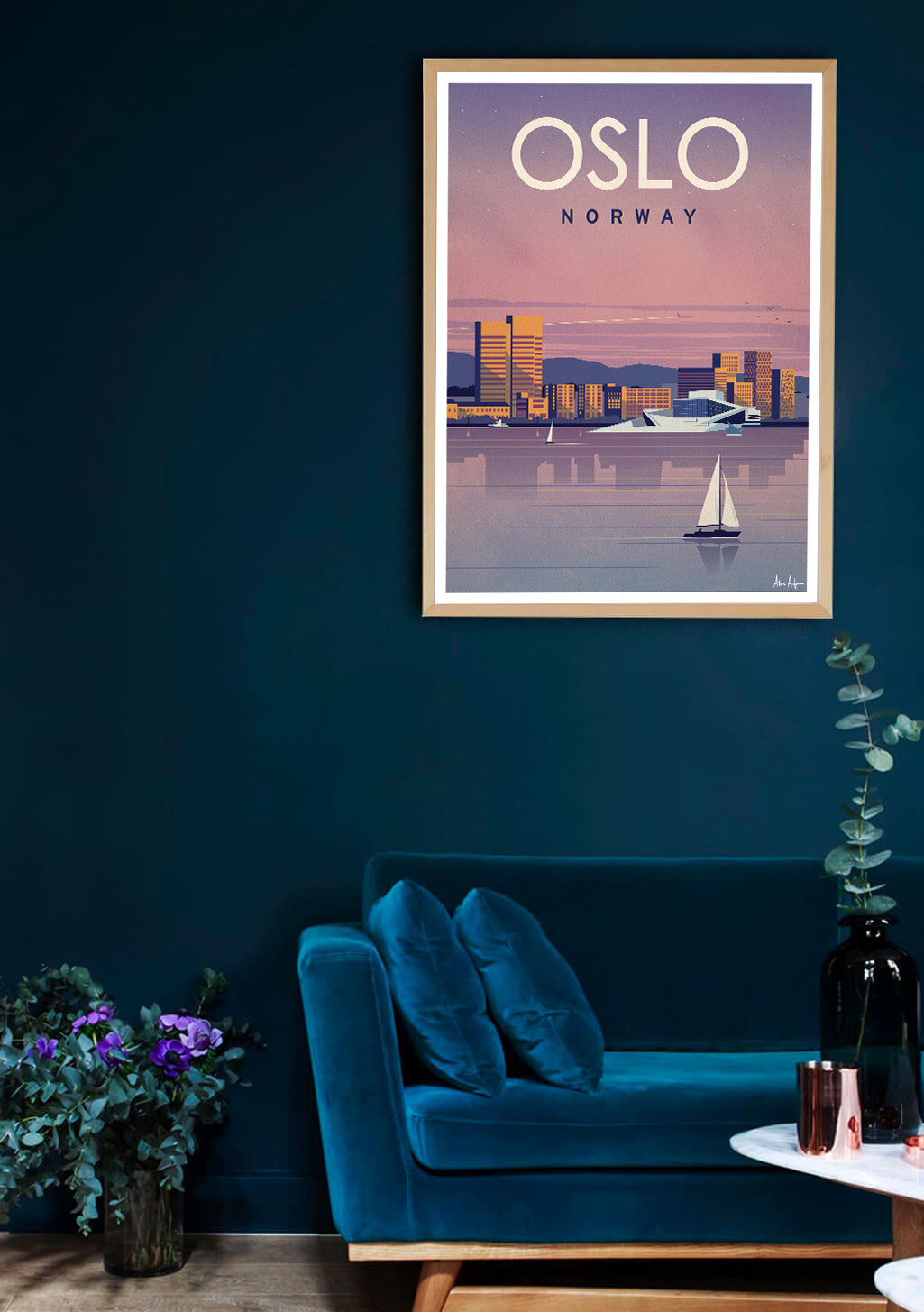 Affichage Oslo Norvège Ville Nuit Bateau Ville Sombre