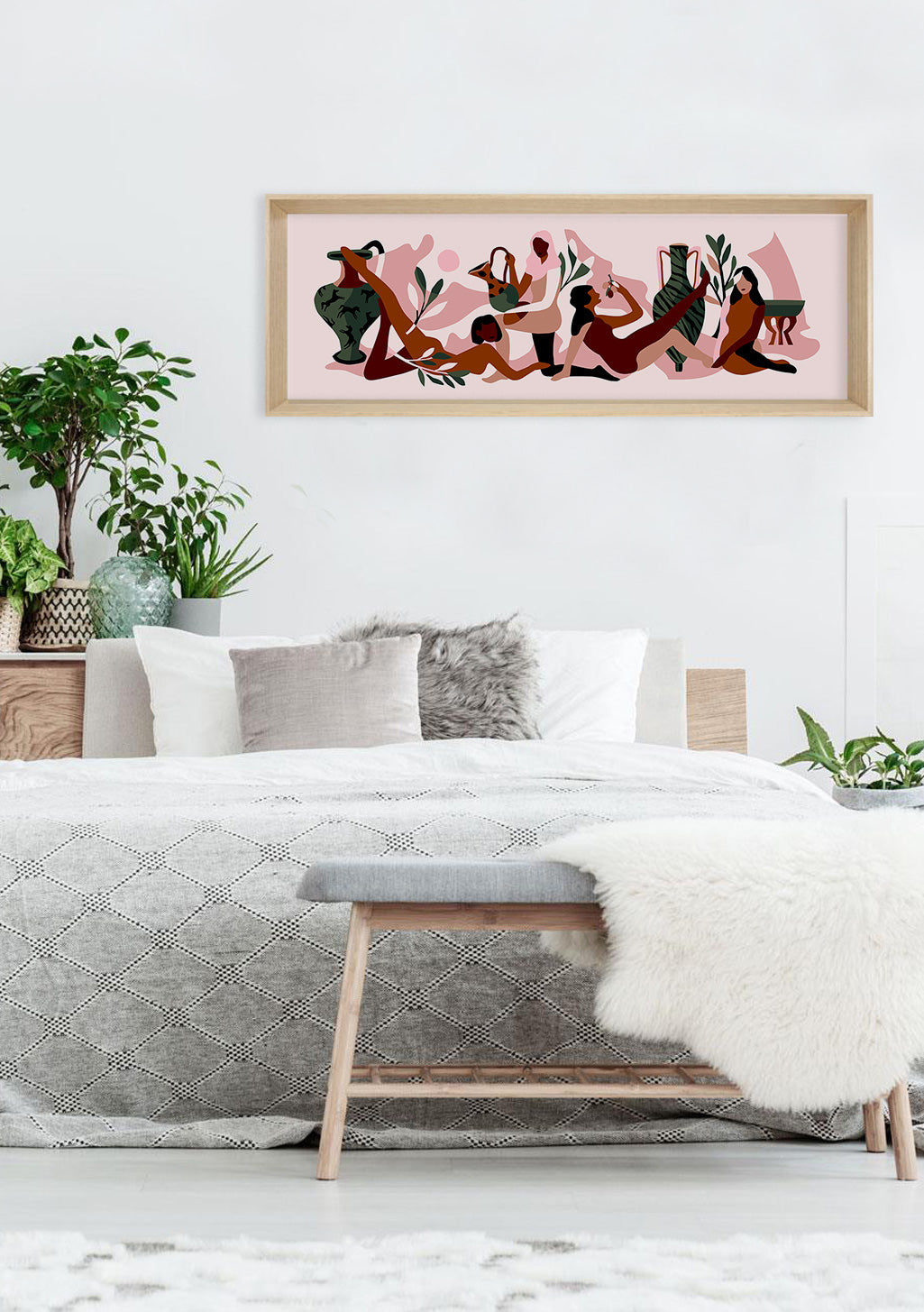 Art abstrait, figures stylisées, couleurs vives, scène de groupe