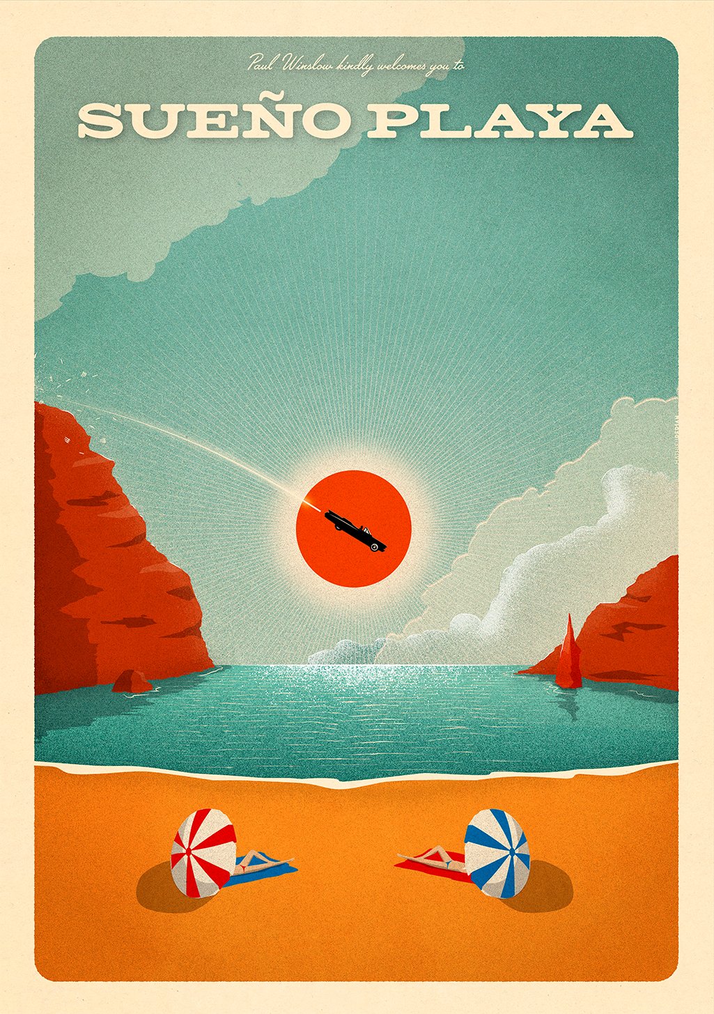 Plage, soleil, bateau, falaise, ciel bleu, parasols, sable, vacances, Paul McCartney, SUE��O PLAYA