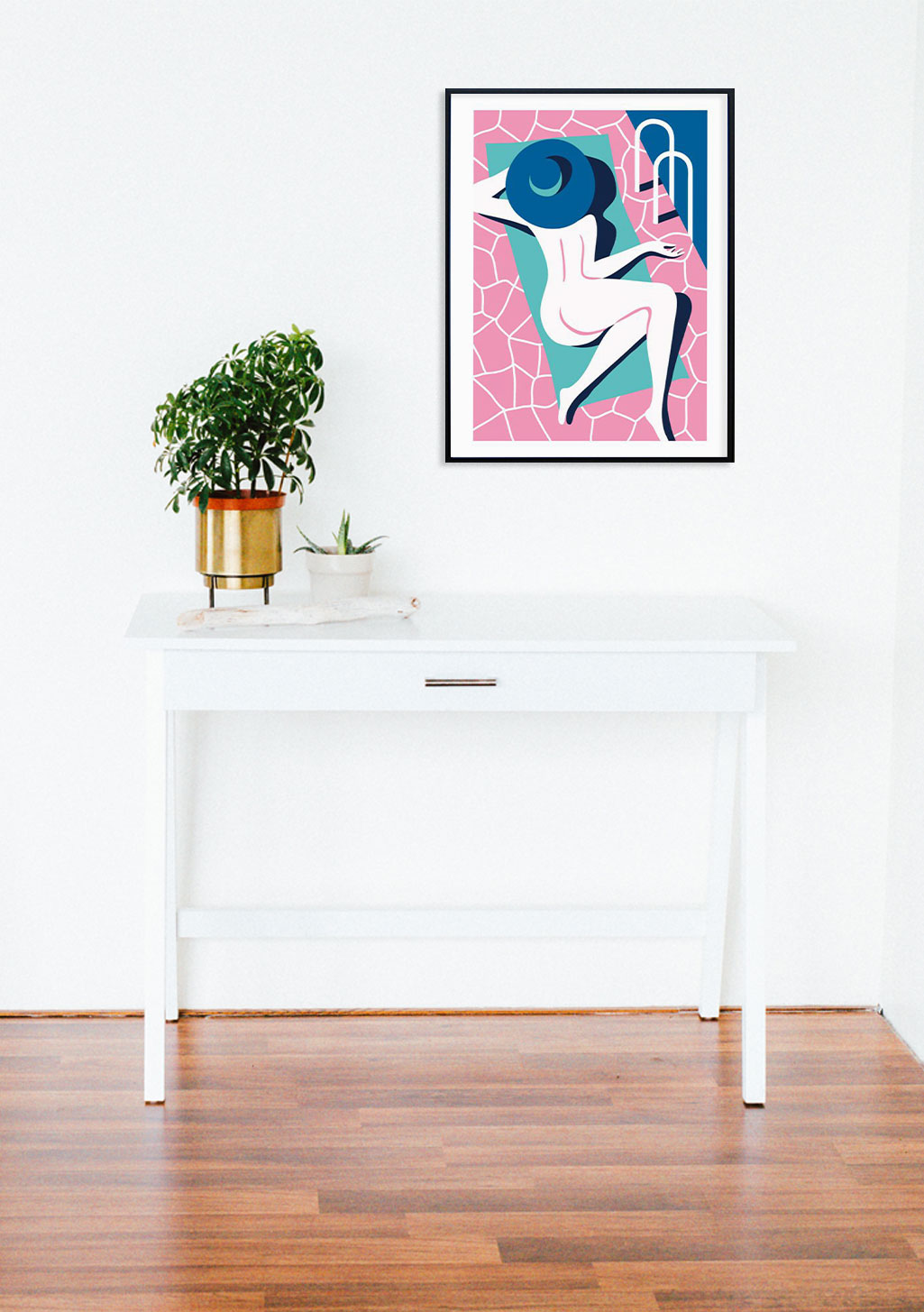 Art abstrait femme bleue rose verte