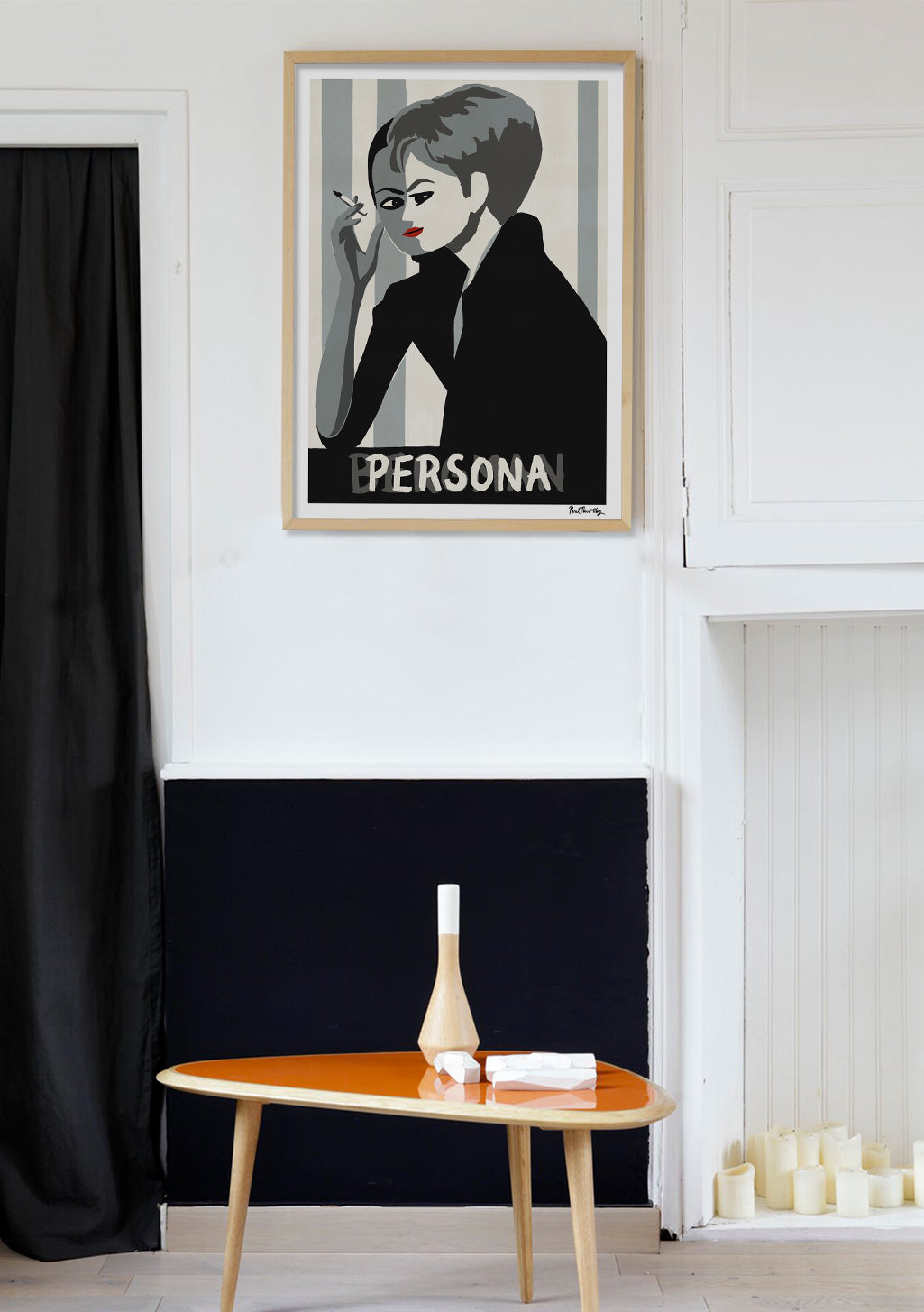 Femme fumeuse, poster stylisé, texte "PERSONA"