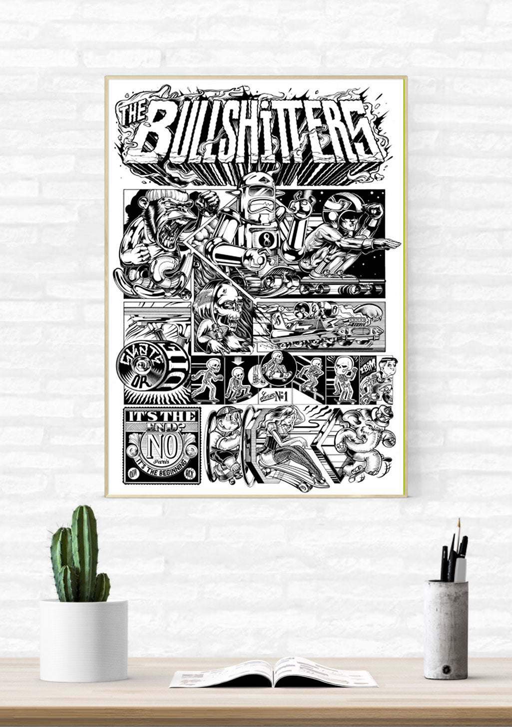 Affiches des Bullywuggers, art en noir et blanc, personnages, texte stylisé