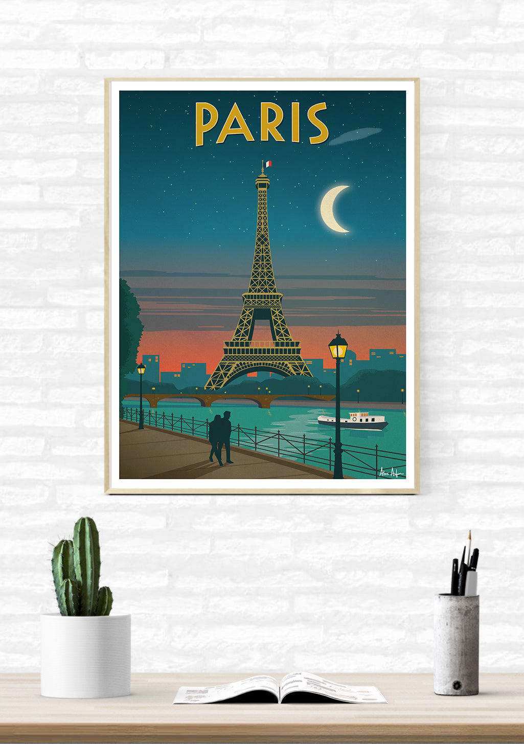 Tour Eiffel Paris nuit lune couple pont