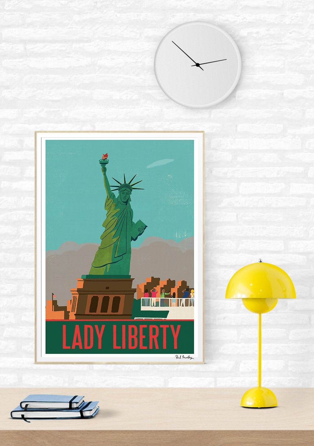 Statue de la Liberté, New York, art déco, couleurs vives, texte Lady Liberty