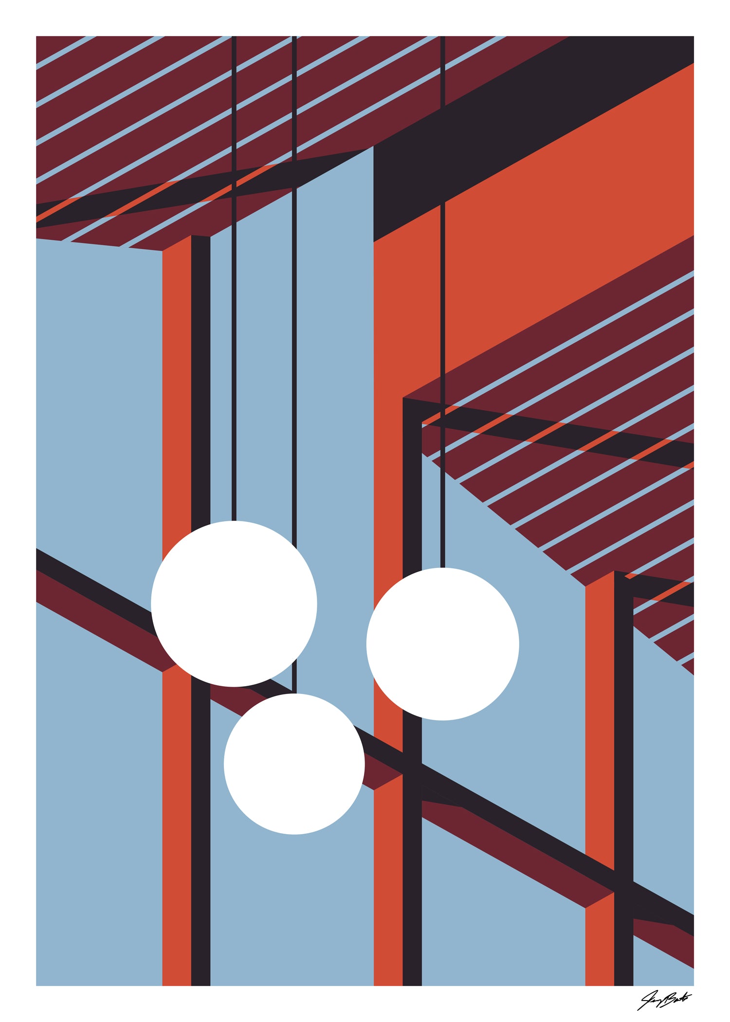 Art abstrait, lignes géométriques, cercles blancs, couleurs vives, design moderne