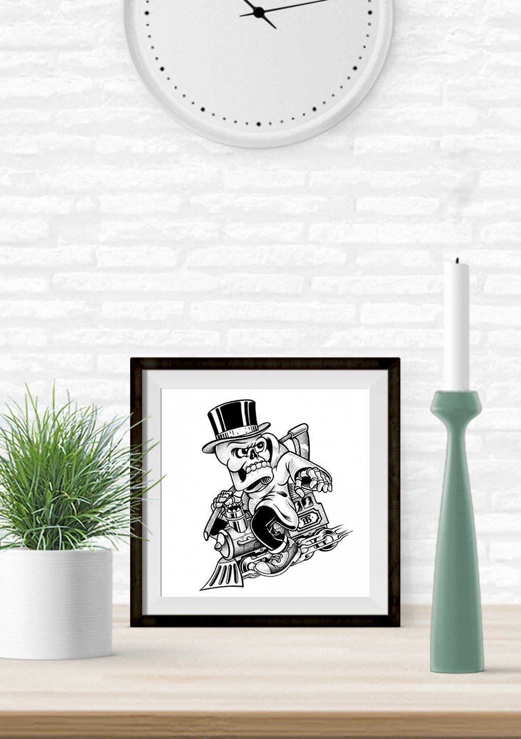 Squelette en costume de conducteur de train