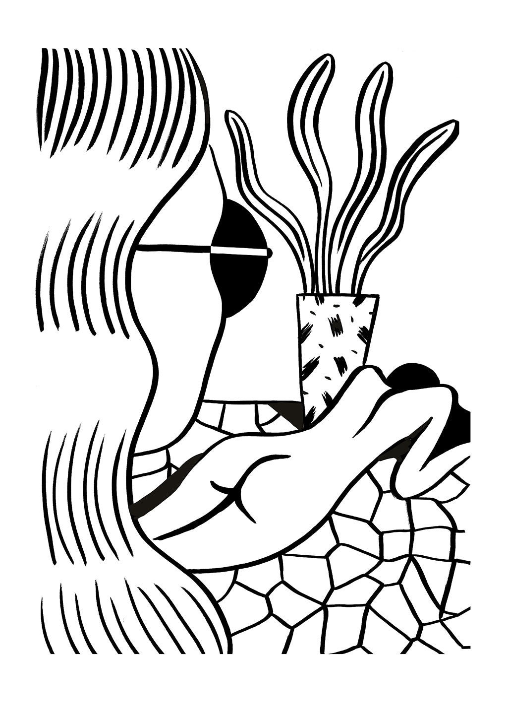 Illustration abstraite d'une personne buvant dans un verre