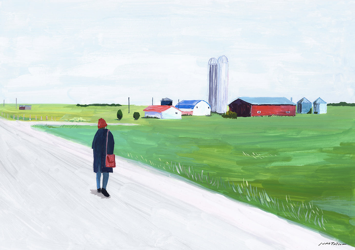 Personne marche sur route campagne ferme maisons
