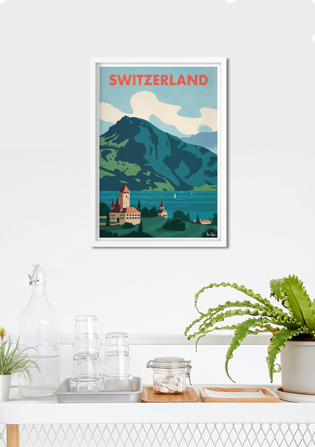 Poster Suisse Montagne Lac Maison