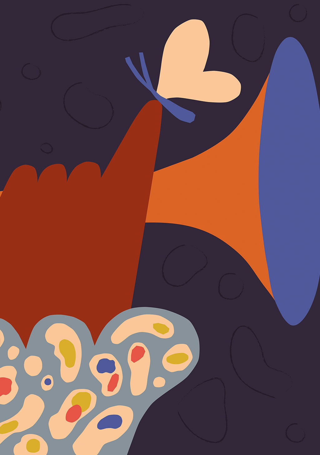 Art abstrait, formes colorées, arrière-plan sombre, motifs organiques