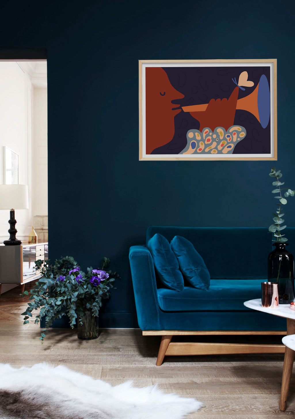 Art abstrait avec chien et motifs colorés