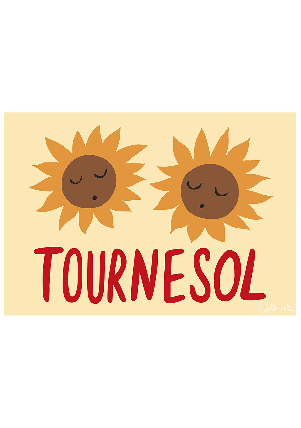 Deux tournesols endormis, texte rouge "TOURNESOL"