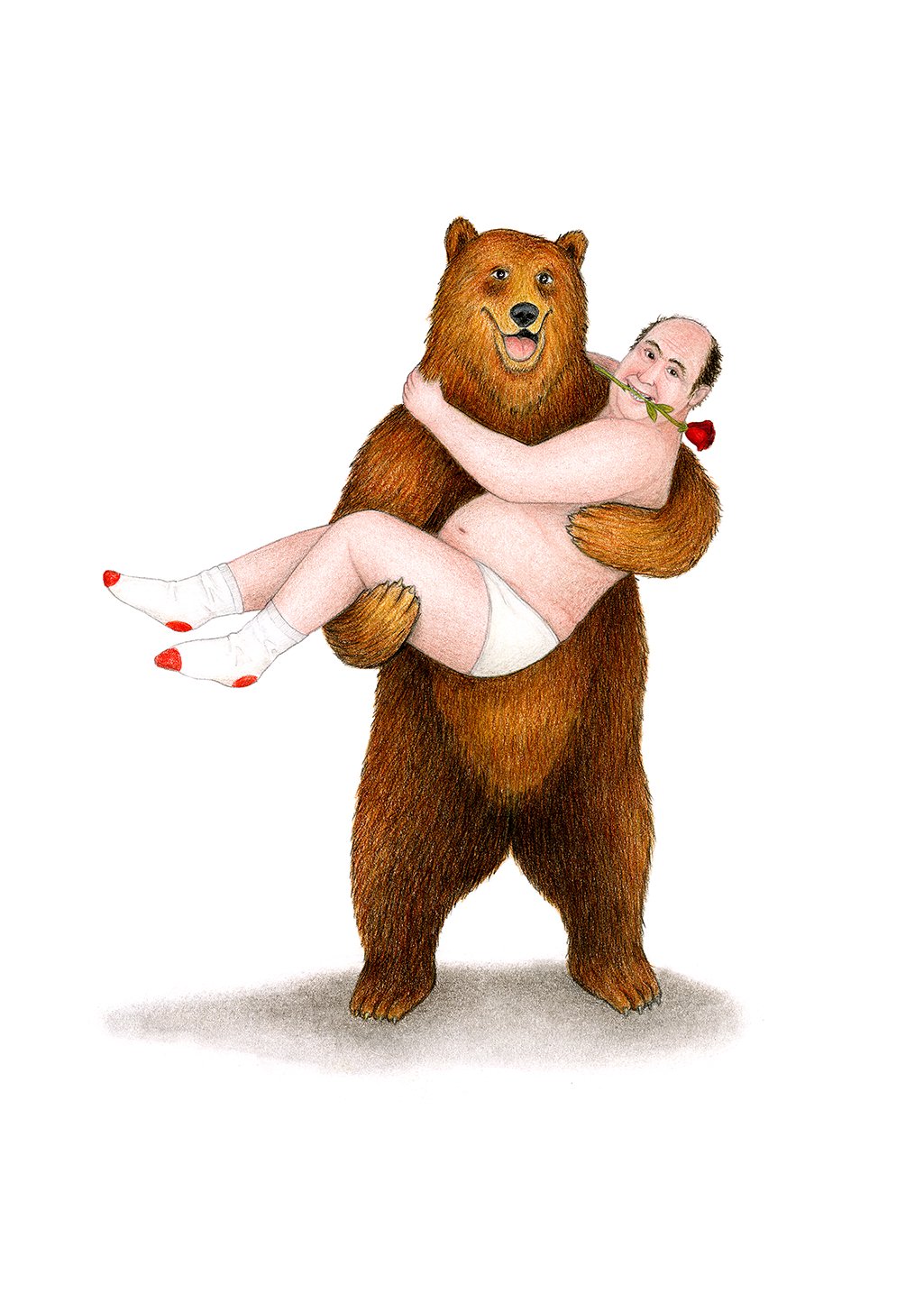 Ours tenant une femme en tutu, rose, rose, blanc, sourire, rose, rose, rose, rose, rose, rose, rose