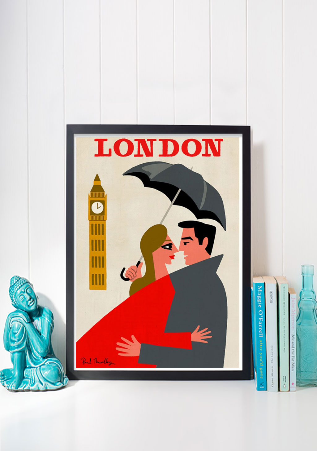 Poster de Londres avec Big Ben et couple sous parapluie