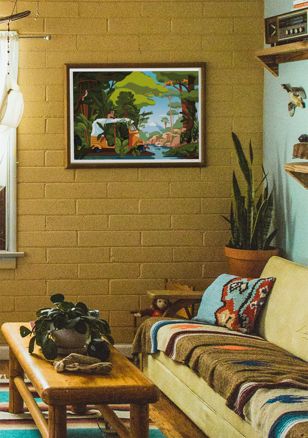 Poster de jungle vibrante avec une tente