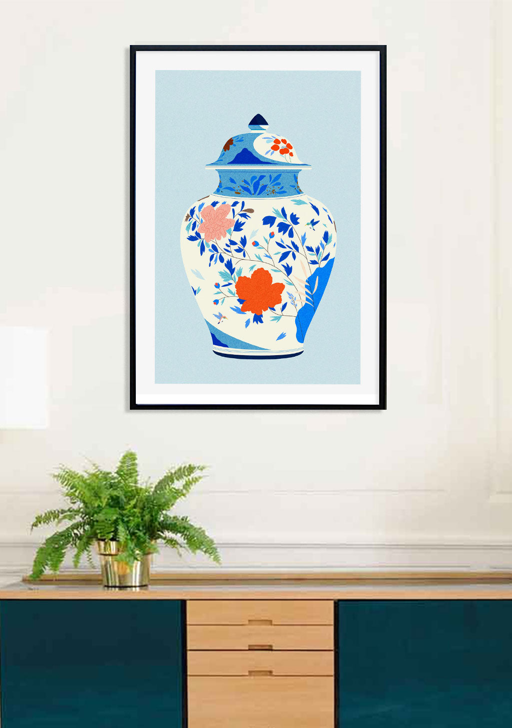 Vase bleu et blanc avec fleurs