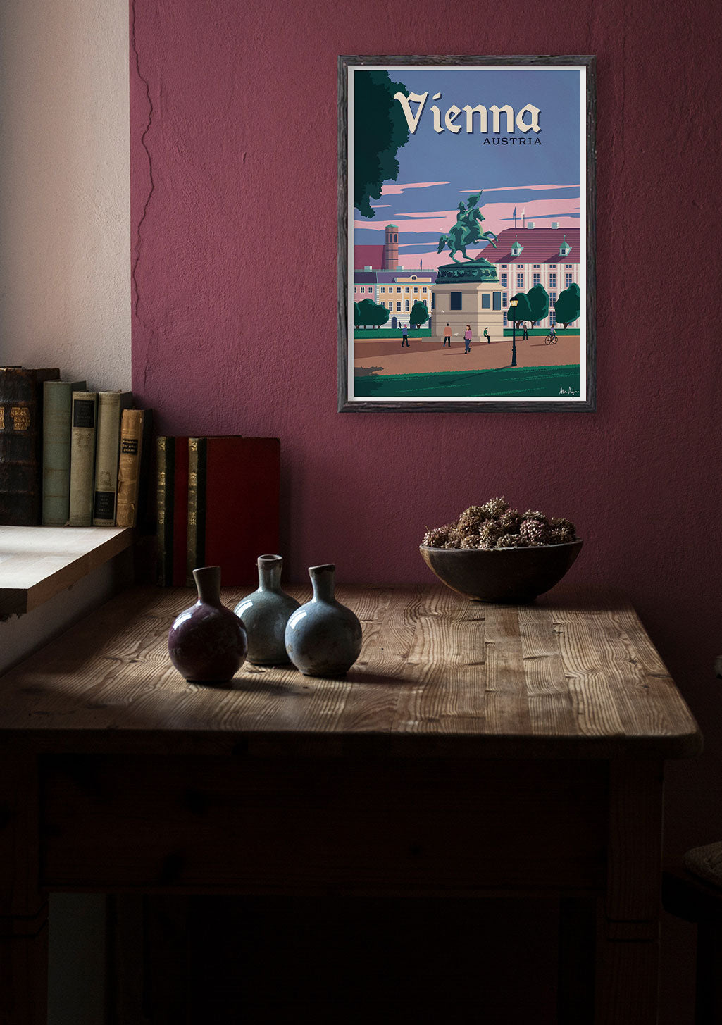 Vienne Autriche, statue équestre, bâtiments, ciel rose