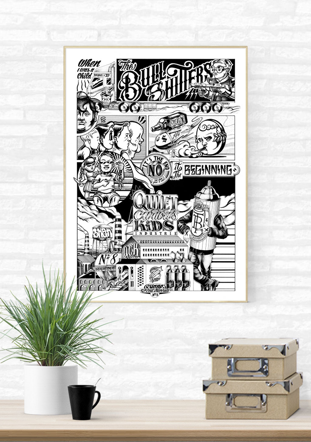 Affiches en noir et blanc, enfants, bouteilles, texte, illustration vintage
