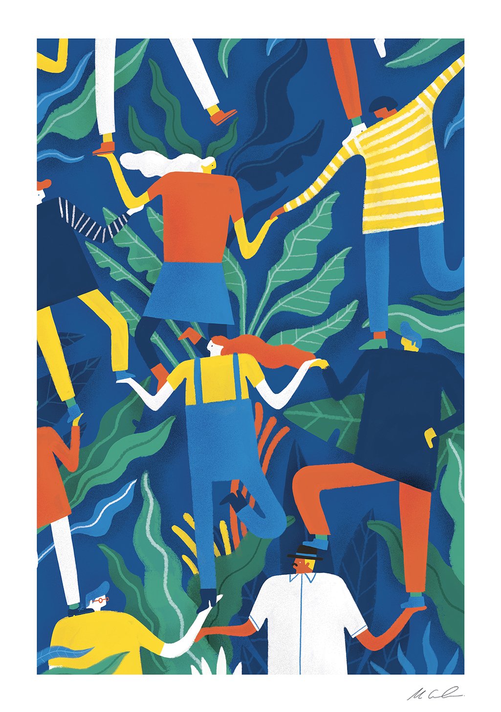 Illustration abstraite colorée de personnes et de plantes