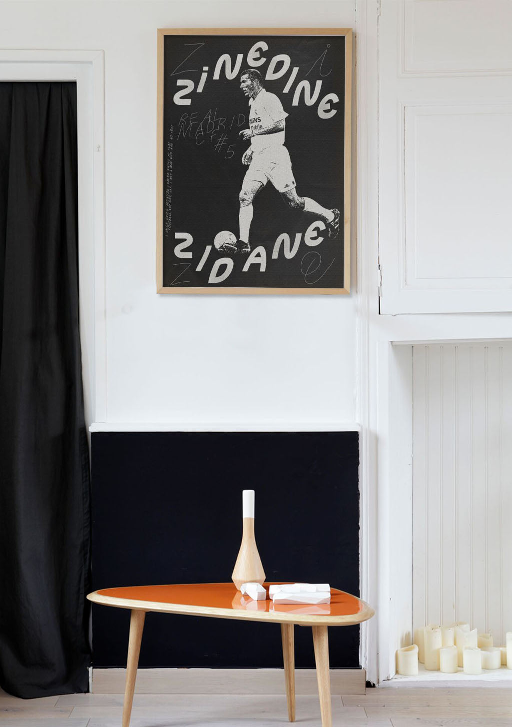 Poster noir et blanc de football, joueur, Zinedine Zidane, Real Madrid
