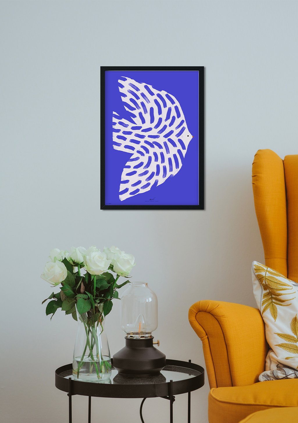 Oiseau bleu et blanc stylisé