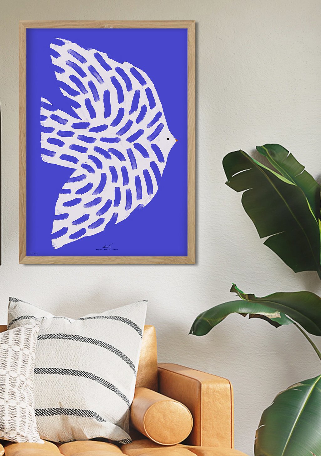Oiseau bleu et blanc stylisé