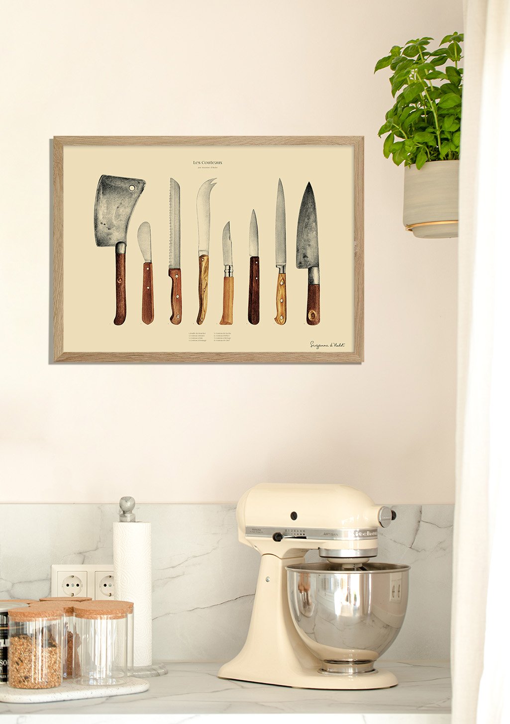 Poster de couteaux de cuisine encadré sur mur