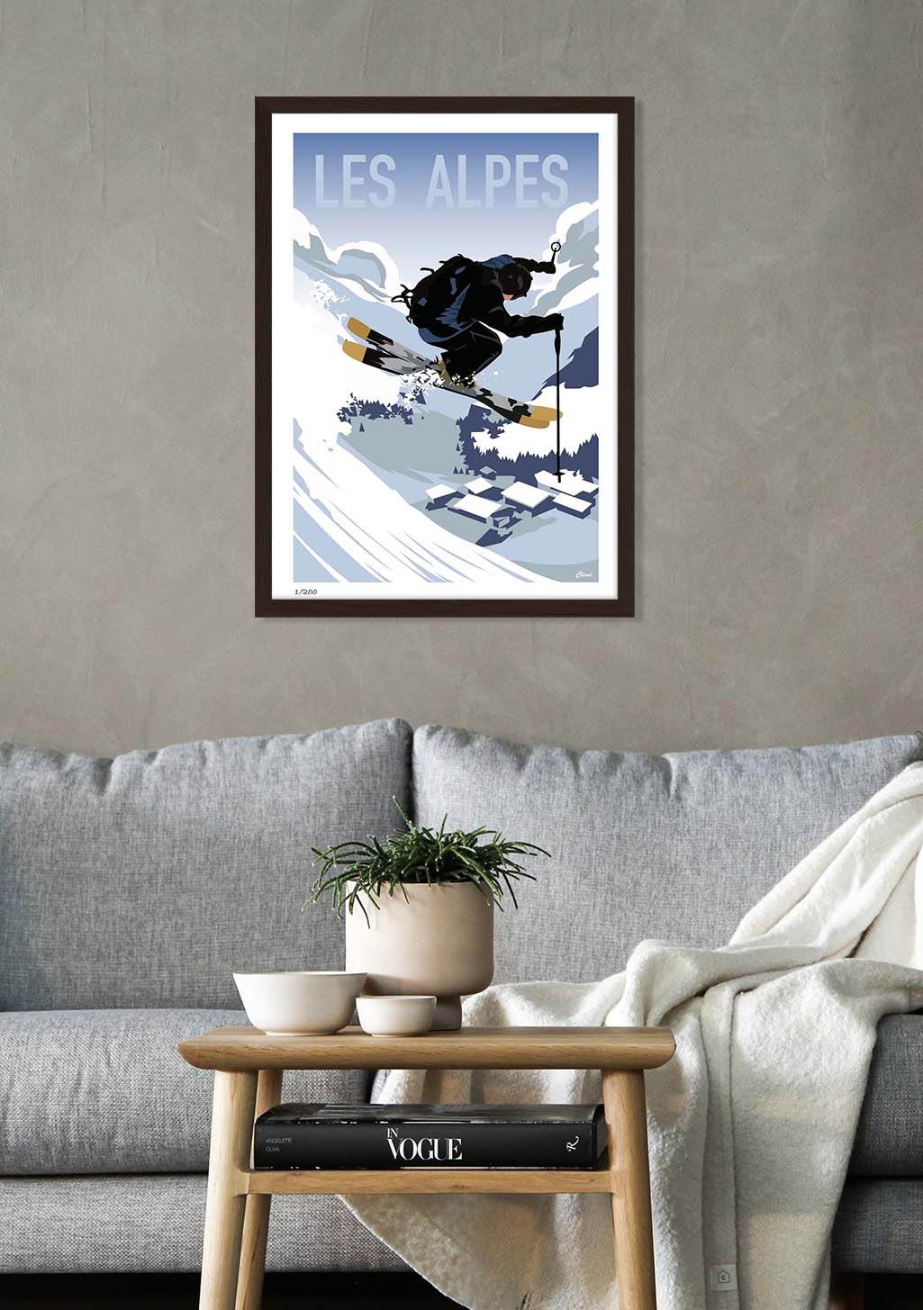 Poster des Alpes, Ski, Montagne, Hiver, Sport, Décoration murale