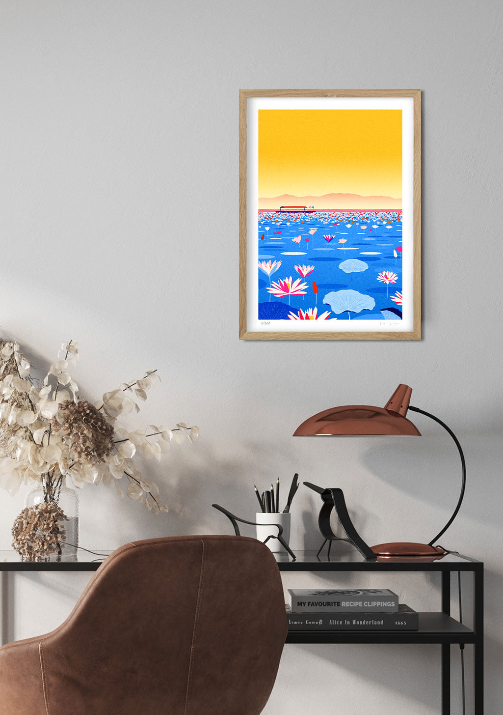 Poster de paysage aquatique avec fleurs de lotus